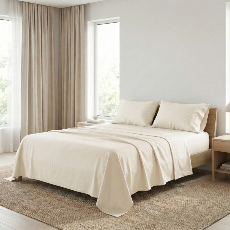 JUEGO DE SÁBANAS SÁBANAS FUERTES color liso CREMA ALGODÓN puro Hecho en Italia