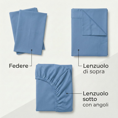 Juego de sábanas STRONG SHEETS color liso AZUL CLARO puro ALGODÓN Made in Italy