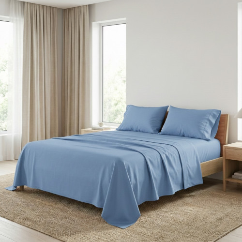 STRONG SHEETS sheet set solid color LIGHT BLUE pure COTTON Made in Italy
