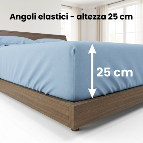 Set de Draps de Lit en Coton en couleur unie bleu clair STRONG fabriqué en Italie