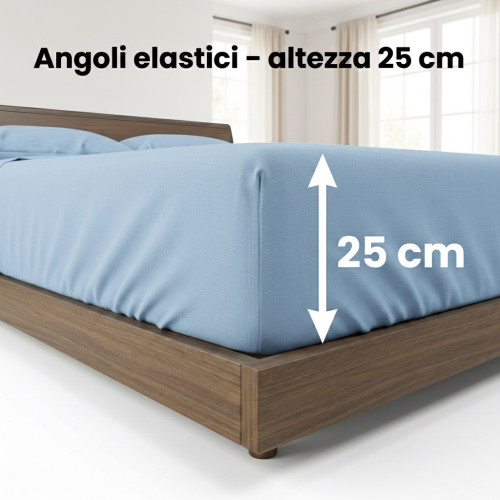 Juego de sábanas STRONG SHEETS color liso AZUL CLARO puro ALGODÓN Made in Italy