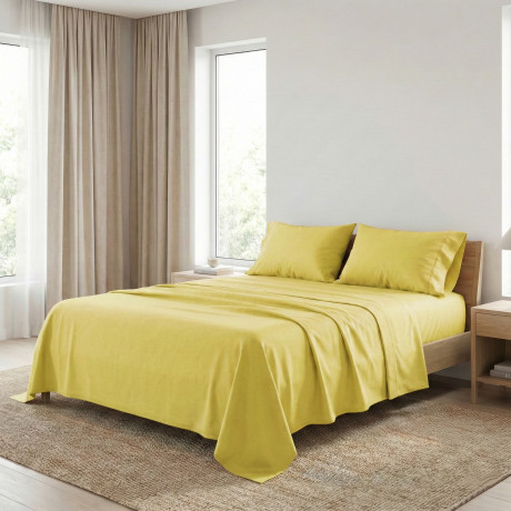 Set de Draps de Lit en Coton en couleur unie jaune STRONG fabriqué en Italie