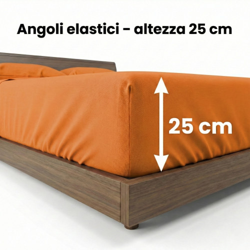 Juego de sábanas STRONG SHEETS color liso NARANJA puro ALGODÓN Made in Italy