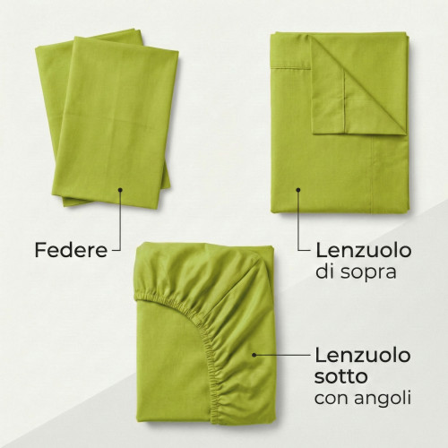 LAKEN-SET STRONG SHEETS einfarbig ACID GREEN reine BAUMWOLLE Made in Italy