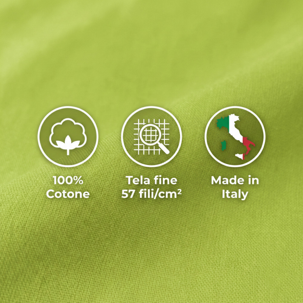 JUEGO DE SÁBANAS SÁBANAS FUERTES color liso VERDE ÁCIDO ALGODÓN puro Hecho en Italia