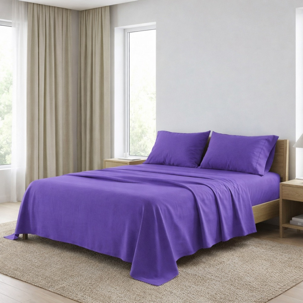 SHEET SET STRONG SHEETS solid color PURPLE pure COTTON Made in Italy