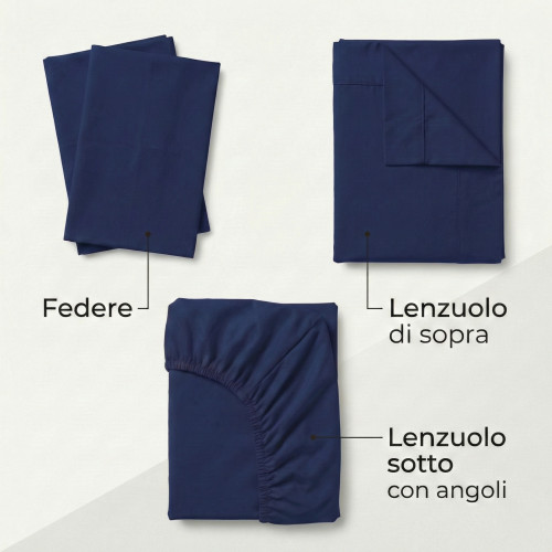 STRONG SHEETS sheet set solid color DARK BLUE pure COTTON Made in Italy