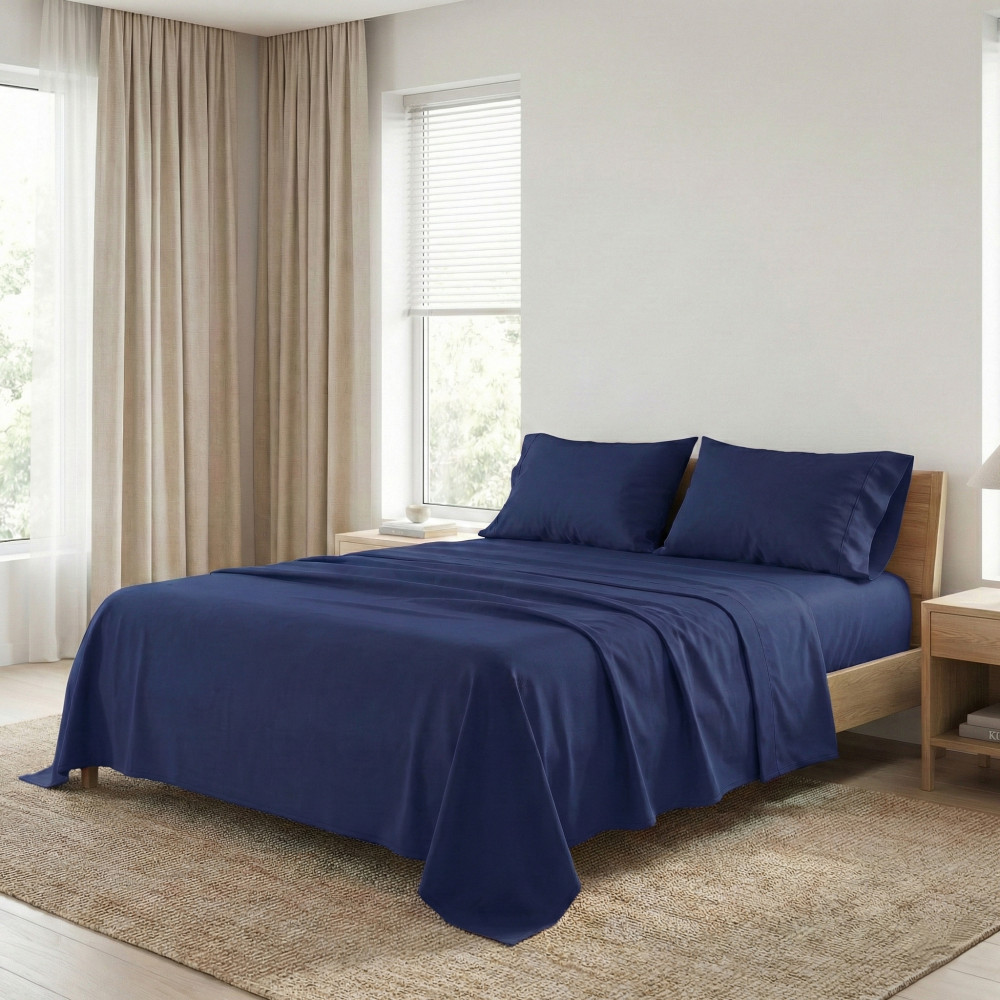 STRONG SHEETS sheet set solid color DARK BLUE pure COTTON Made in Italy