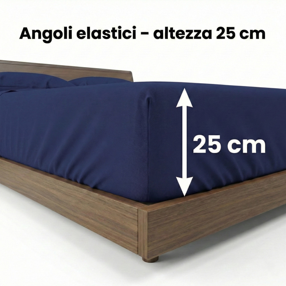 Juego de sábanas STRONG SHEETS color liso AZUL OSCURO puro ALGODÓN Made in Italy