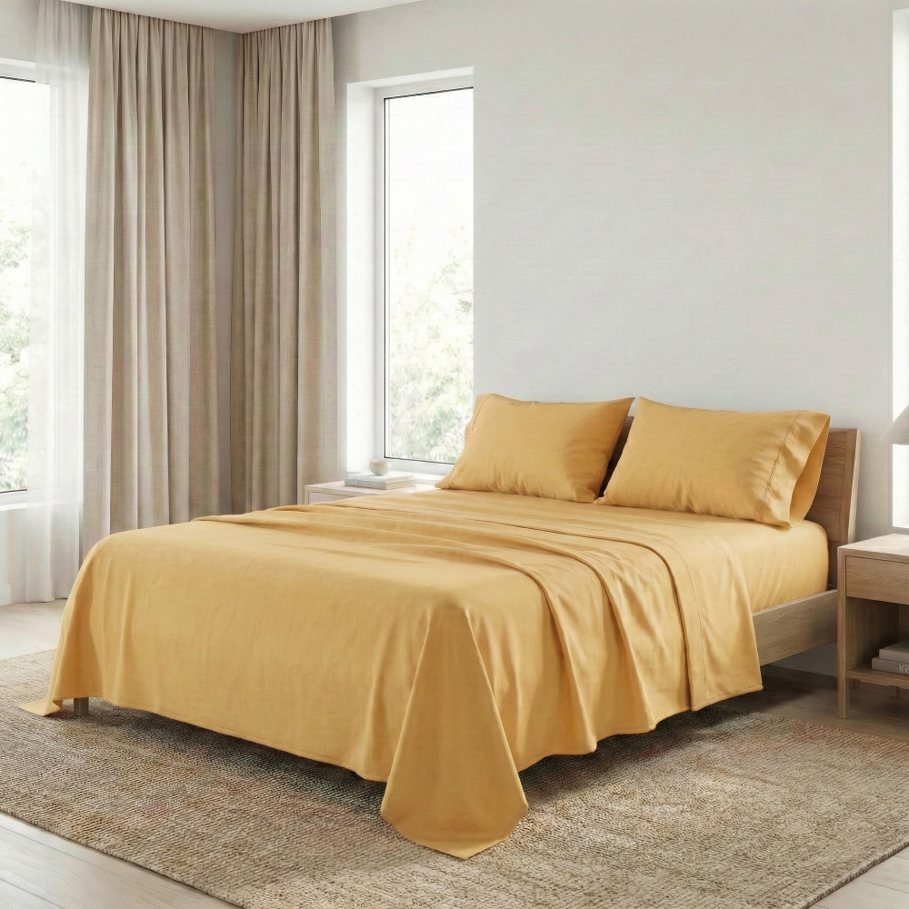 Set de Draps de Lit en Coton en couleur unie  OCRE STRONG fabriqué en Italie
