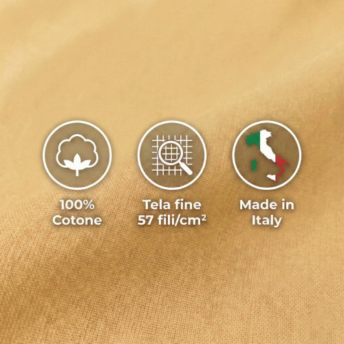 COMPLETO lenzuolo STRONG LENZUOLA tinta unita OCRA puro COTONE Made in Italy