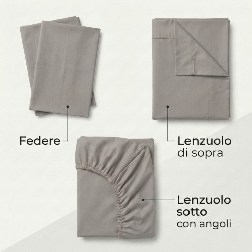 Set de Draps de Lit en Coton en couleur unie beige foncé STRONG fabriqué en Italie