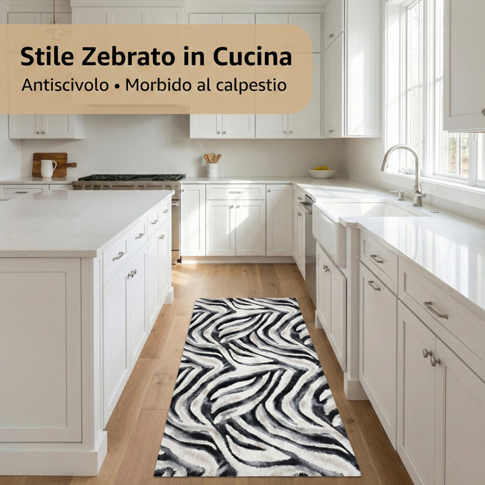 Tapis de cuisine antidérapant en PVC Zebra Runner 50 cm - Cut Runner fabriqué en Italie
