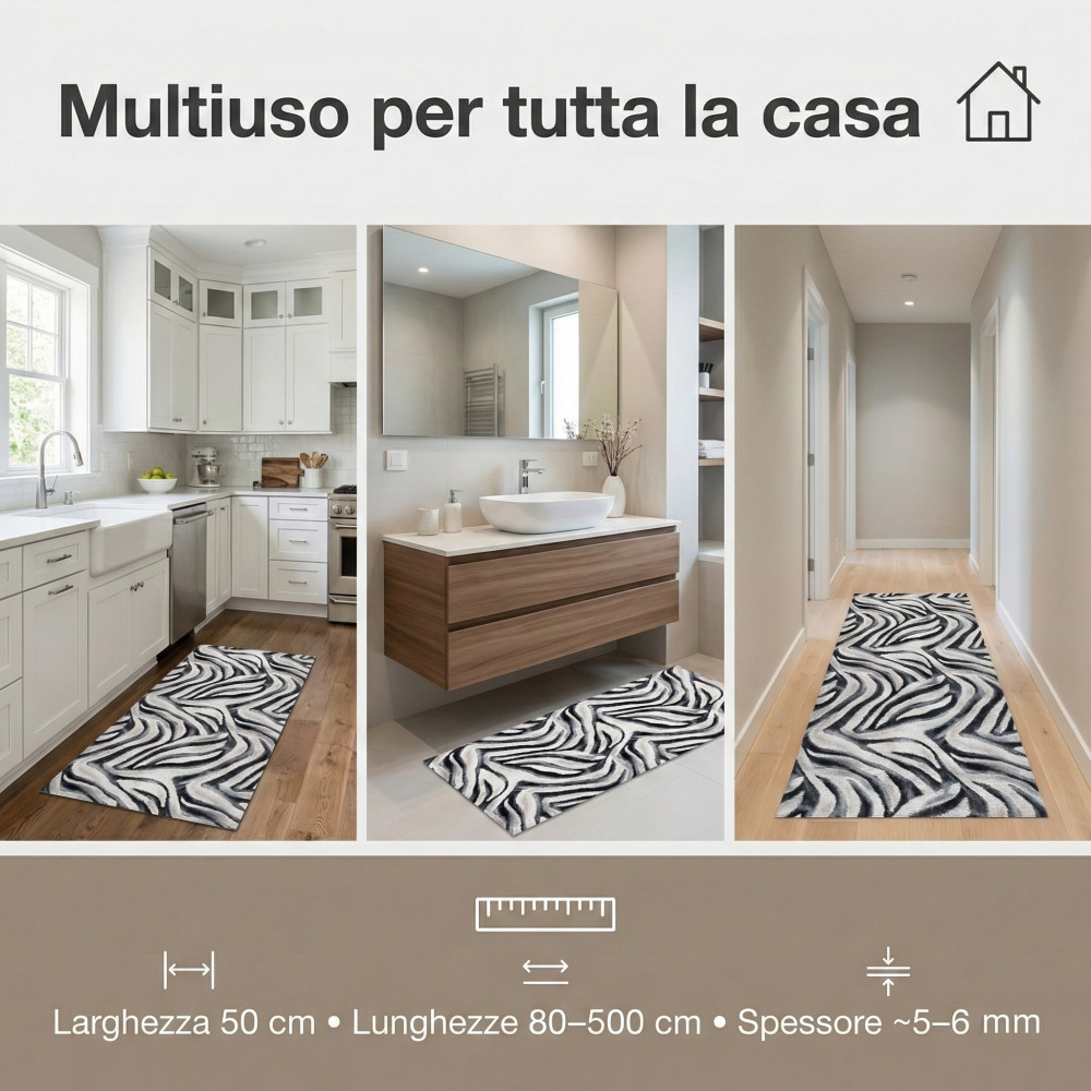 Zebra Runner Non-slip PVC Kitchen Rug 50 cm - Cut Runner Made in Italy