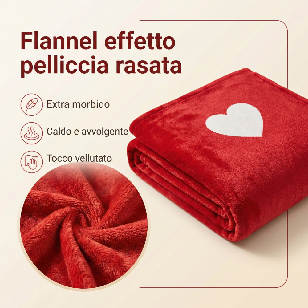 Warm Happiness Plaid 130x160 cm - Flannel Red Shaved Fur with Hearts, Valentine's Day Gift Idea