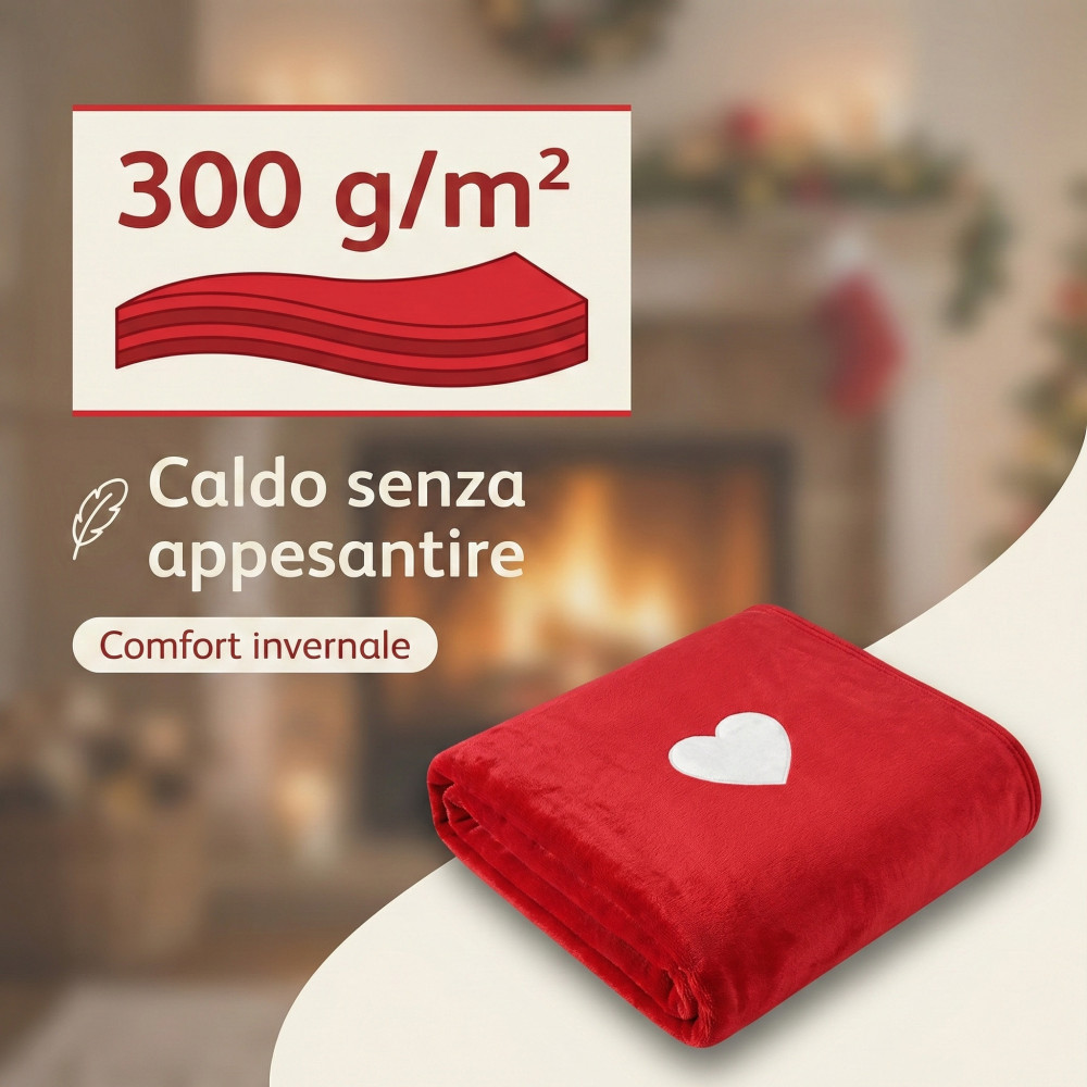 Warm Happiness Plaid 130x160 cm - Flannel Red Shaved Fur with Hearts, Valentine's Day Gift Idea