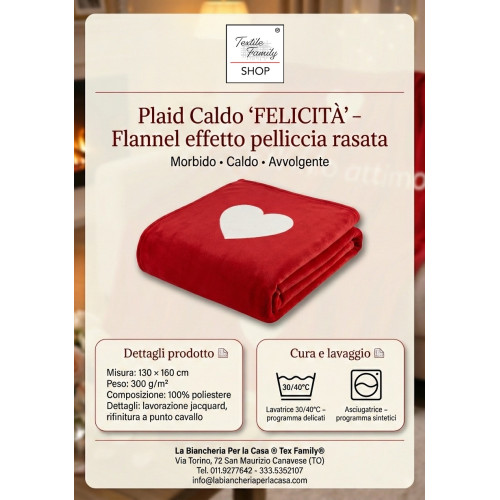 Cuadros Warm Happiness 130x160 cm - Pelaje afeitado rojo de franela con corazones, idea de regalo para San Valentín