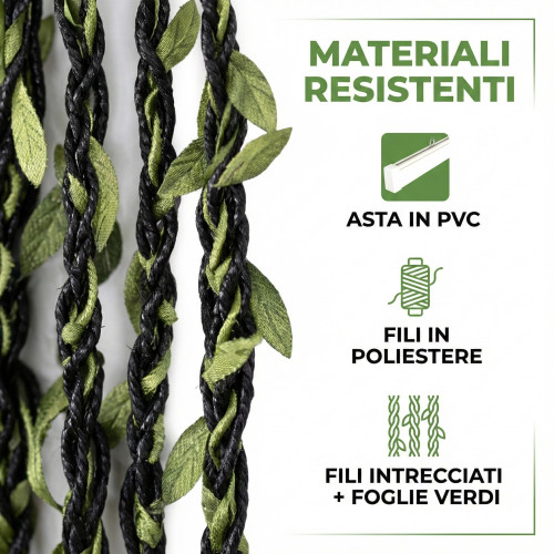 Rideau métallique avec feuilles vertes pour porte et fenêtre - tige en PVC et fils décoratifs en polyester