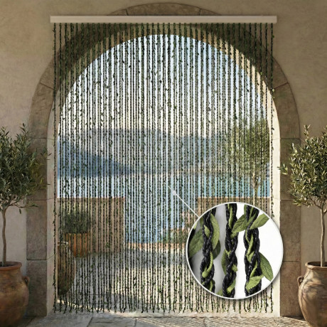 Tenda a Fili con Foglie Verdi per Porta e Finestra - Asta PVC e Fili Poliestere Decorativi