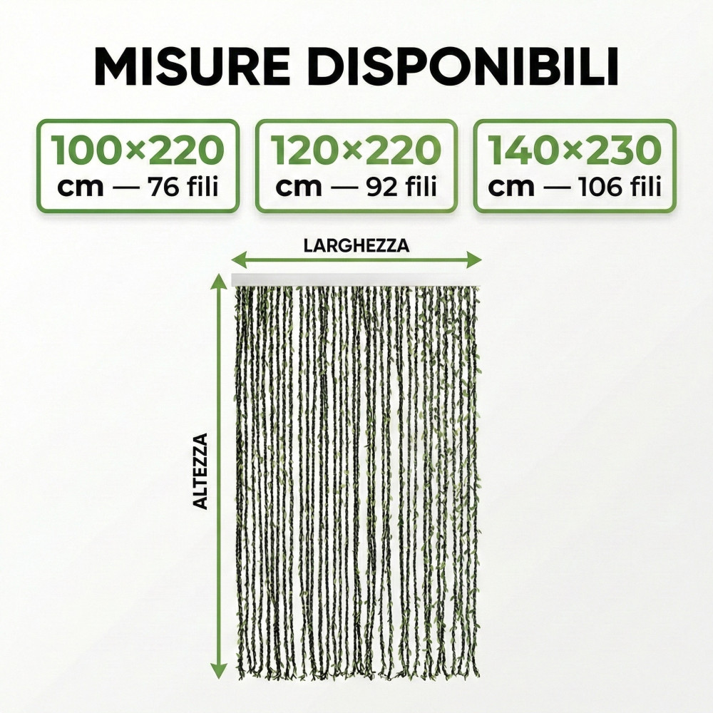 Wire Curtain with Green Leaves for Door and Window - PVC Rod and Decorative Polyester Threads