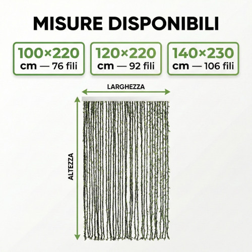 Rideau métallique avec feuilles vertes pour porte et fenêtre - tige en PVC et fils décoratifs en polyester