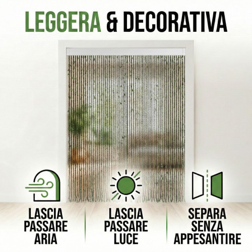 Cortina de alambre con hojas verdes para puertas y ventanas - varilla de PVC e hilos decorativos de poliéster