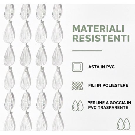 Tenda a Fili con Perline Trasparenti per Porta e Finestra - Asta PVC e Fili in Poliestere Decorativi