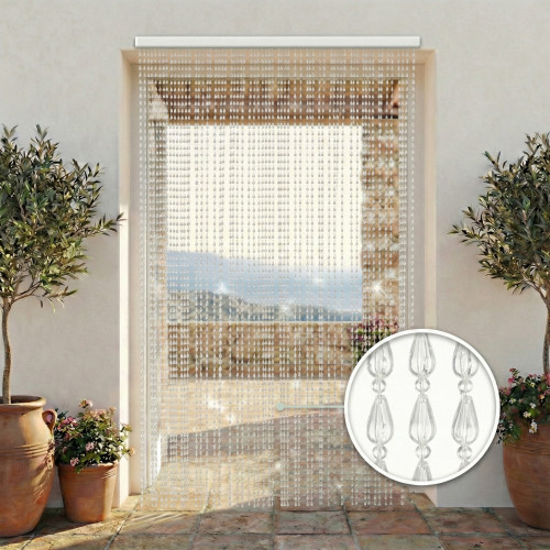 Wire Curtain with Transparent Beads for Door and Window - PVC Rod and Decorative Polyester Threads