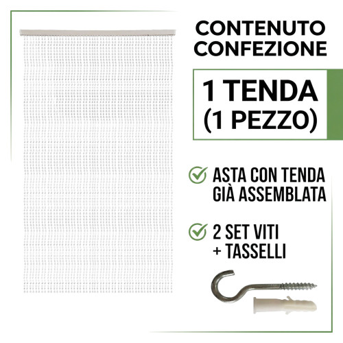 Tenda a Fili con Perline Trasparenti per Porta e Finestra - Asta PVC e Fili in Poliestere Decorativi