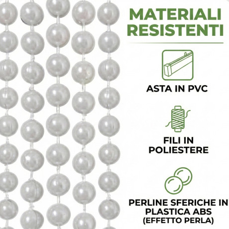 Drahtvorhang mit weißen Perlen für Tür und Fenster – PVC-Stange und dekorative Polyesterfäden