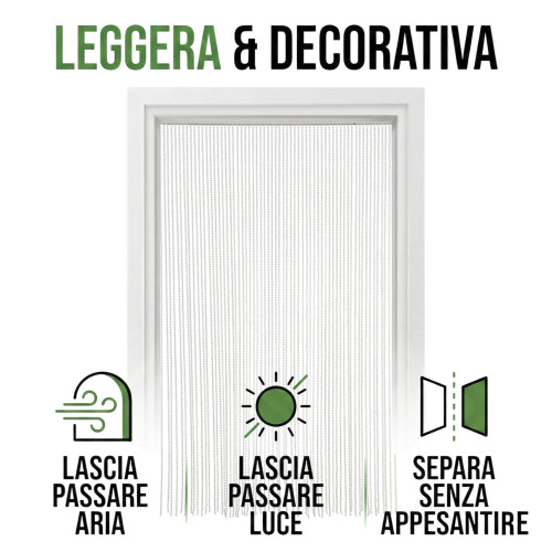 Cortina de alambre con cuentas blancas para puertas y ventanas – varilla de PVC e hilos decorativos de poliéster