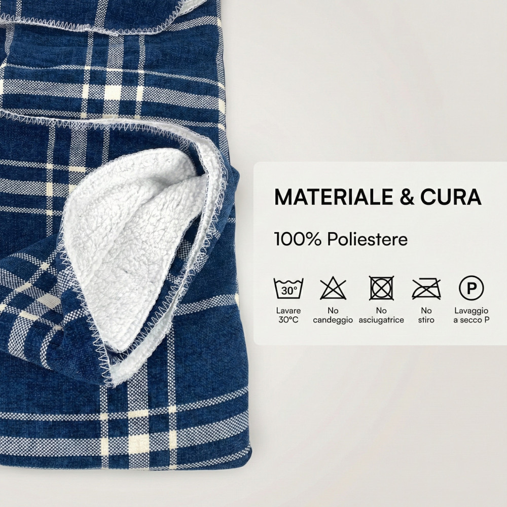 Plaid Coperta Scozzese Matrimoniale 210x230 - Doppio Lato Sherpa Agnello - Blu Bianco Morbido - Copriletto Plaid Divano