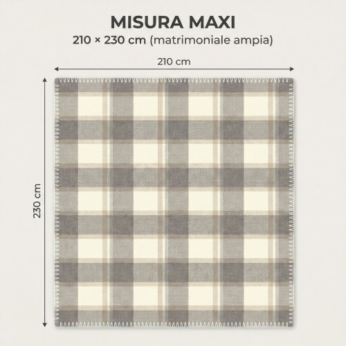 Manta Escocesa Doble de Cuadros 210x230 - Cordero Sherpa de Doble Lado - Beige Gris Paloma Suave