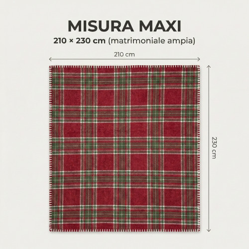 Plaid Double Scottish Blanket 210x230 – Doppelseitiges Sherpa-Lamm – Rot-Grün-Weich