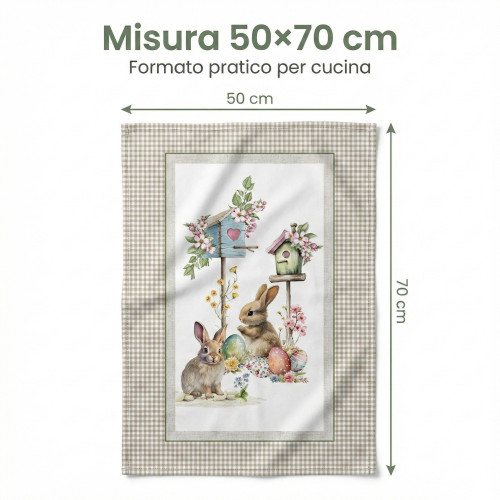 Strofinacci Cucina Pasquali Cotone Set 5 Pezzi 50x70 - Coniglietti e Uova - Made in Italy