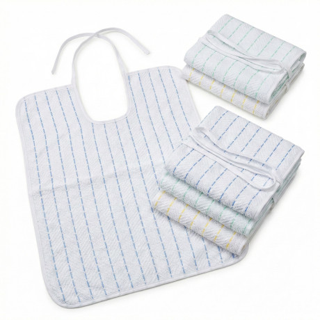 Cesare Adult Bib with Laces 50x60 Set 3 or 6 Pieces – Yarn Dyed Cotton Elderly Bibs Made in Italy