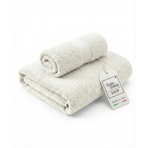 Pair of Ivory Face and Guest Towels - 100% Cotton Terry 450 g/m² Made in Italy