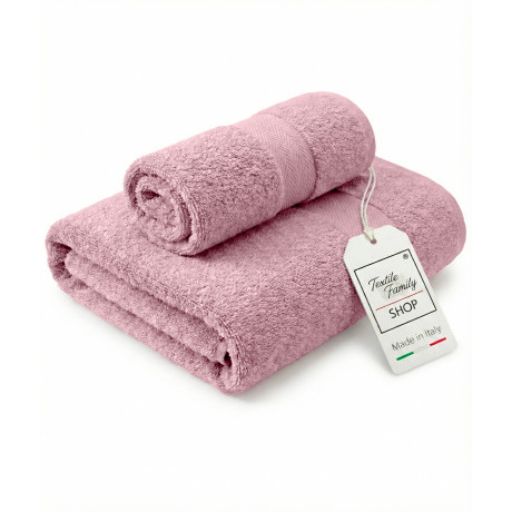 Paar Gesichts- und Gästehandtücher Rosa Räucherwerk – Frottee, 100% Baumwolle 450 g/m² Hergestellt in Italien