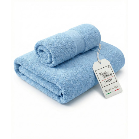 Pair de serviettes visage et invités Celeste - éponge 100 % coton 450 g/m² Fabriqué en Italie