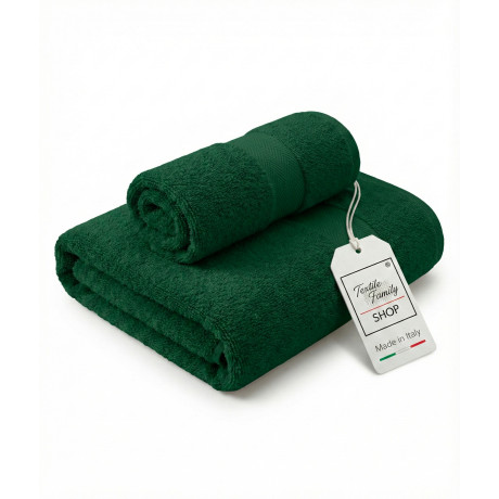 Coppia Asciugamani Viso e Ospite Verdone - Spugna 100% Cotone 450 g/m² Made in Italy