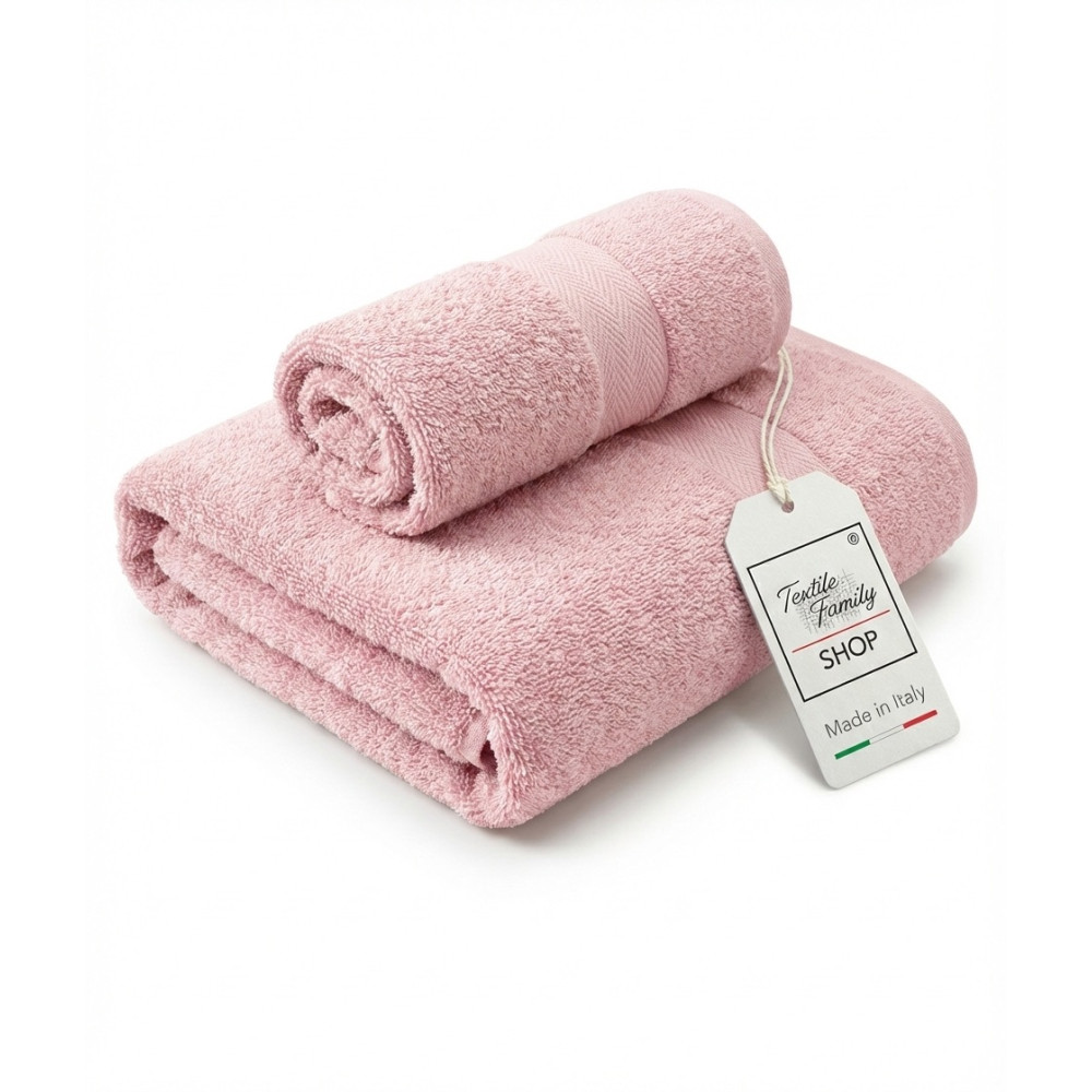 Pair of Face and Guest Towels Pink - 100% Cotton Terry 450 g/m² Made in Italy