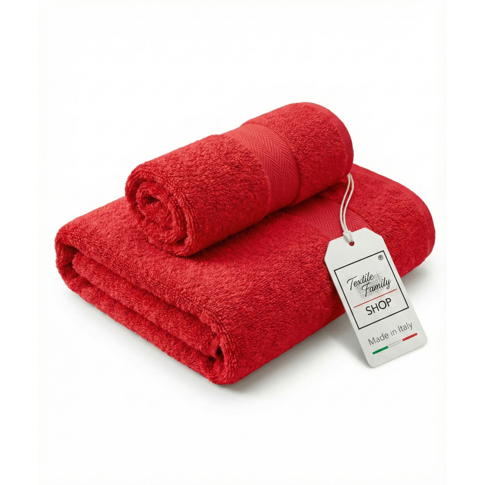 Paar Red Face und Gästehandtücher – 100 % Baumwoll-Fröte 450 g/m² Hergestellt in Italien