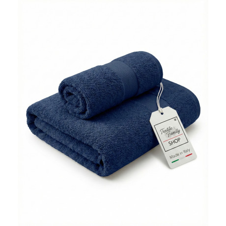 Pair of Blue Face and Guest Towels - 100% Cotton Terry 450 g/m² Made in Italy