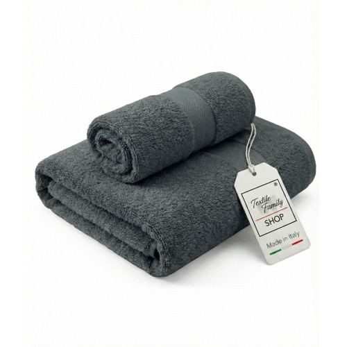 Pair of Anthracite Face and Guest Towels - 100% Cotton Terry 450 g/m² Made in Italy