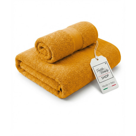 Un par de toallas ocre para cara y para invitados - 100% algodón terry 450 g/m² Fabricadas en Italia