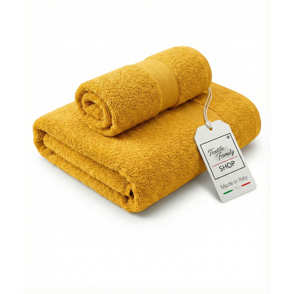 Paire de serviettes dorées face et invités - 100 % coton éponge 450 g/m² fabriquées en Italie