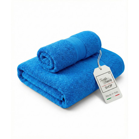Pair of Face and Guest Towels Bluette - 100% Cotton Terry 450 g/m² Made in Italy