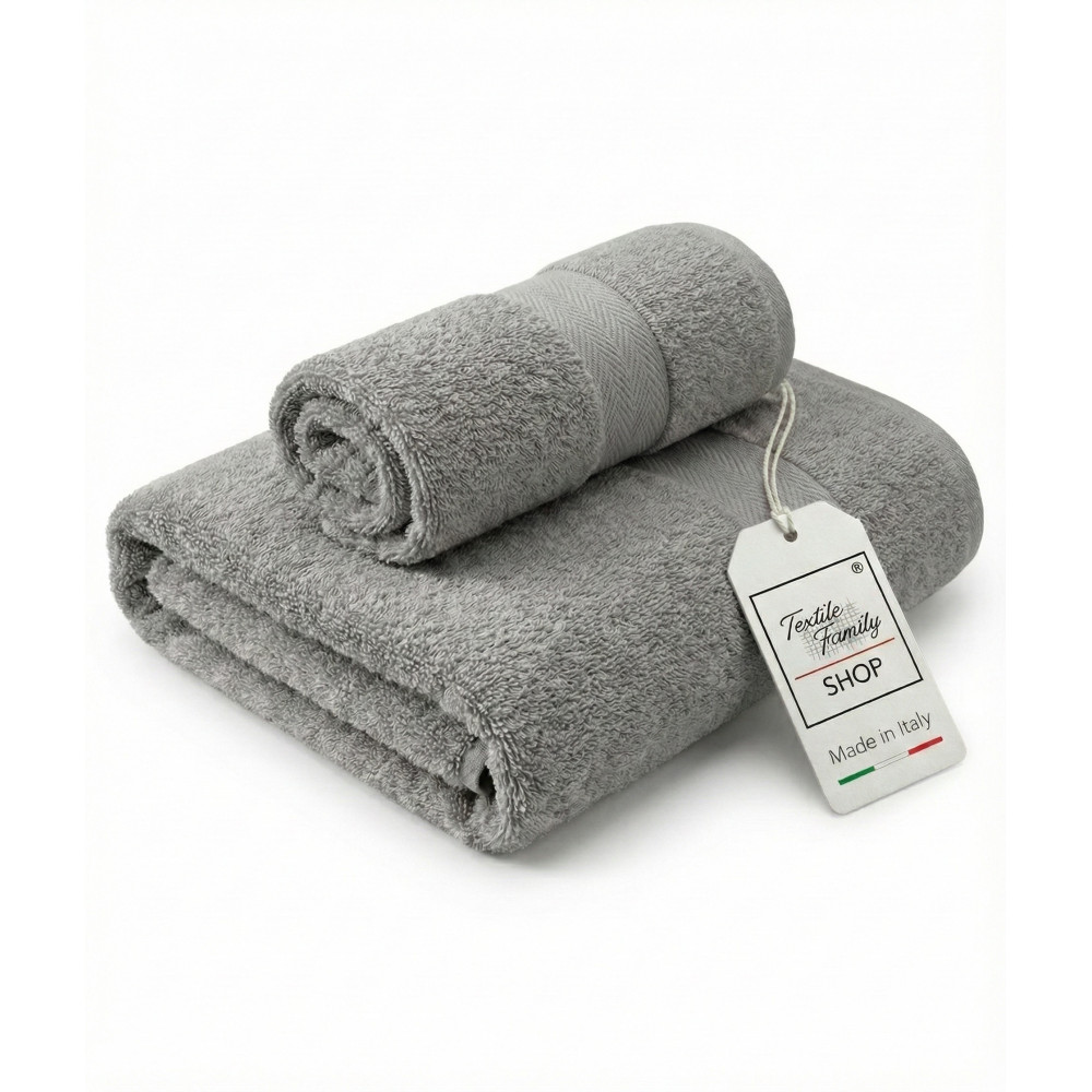 Pair of Grey Face and Guest Towels - 100% Cotton Terry Towel 450 g/m² Made in Italy