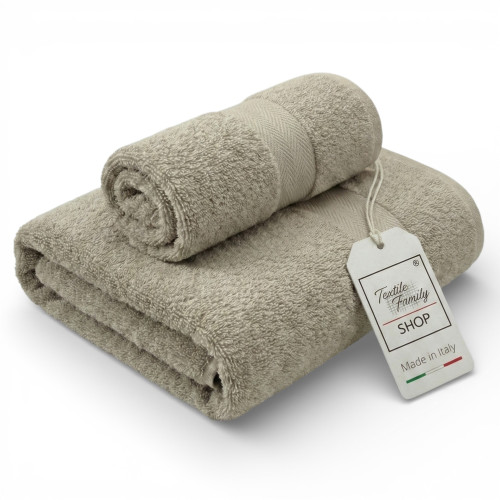 Pair de serviettes visage et invités taupe - serviette éponge 100 % coton 450 g/m² fabriquée en Italie