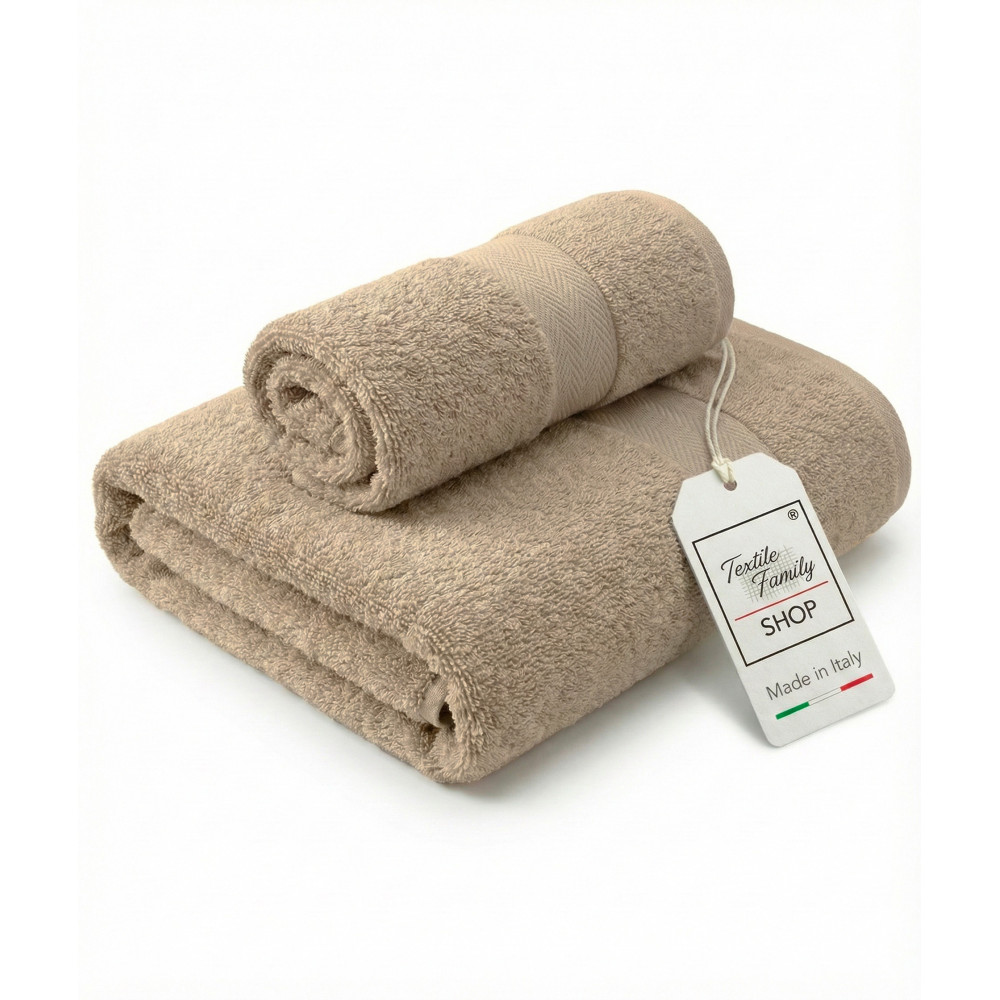 Pair de serviettes pour le visage et les invités en sable - 100 % coton éponge 450 g/m² Fabriqué en Italie